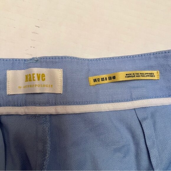 Anthropologie New Maeve Avery Pleated Trouser Shorts Linen Blend Light Blue US 8 - Picture 5 of 15